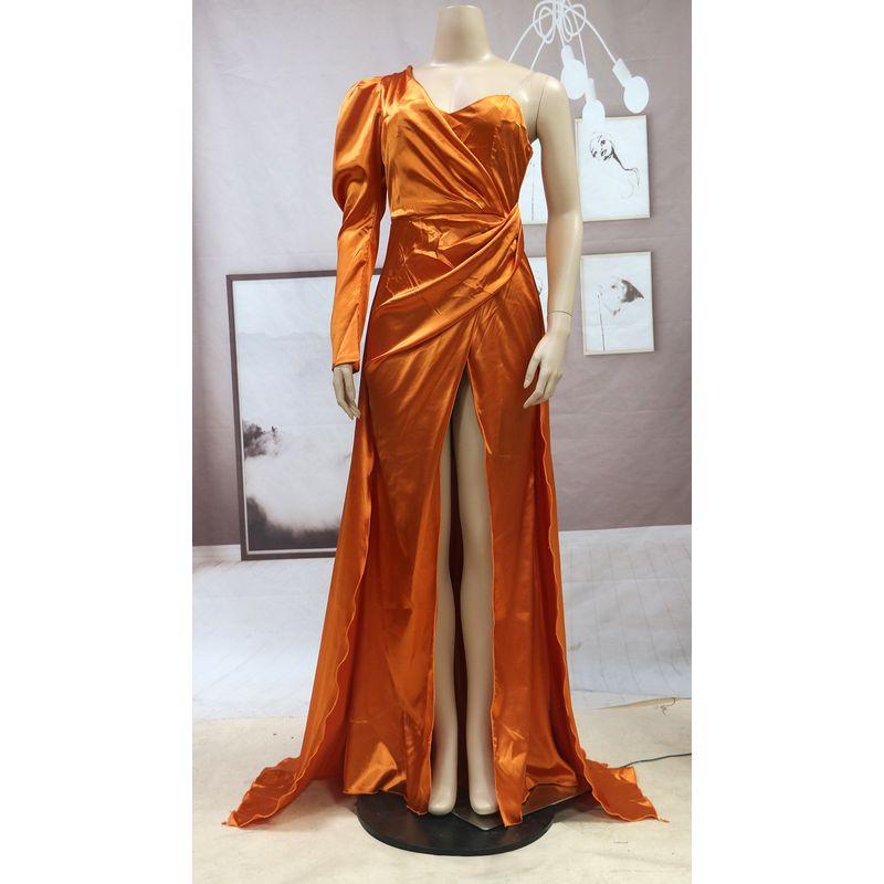 

Sexy One Shoulder Evening Dress Silks and Satins Long One-Shoulder Trailing Banquet Evening Dress Orange 3XL
