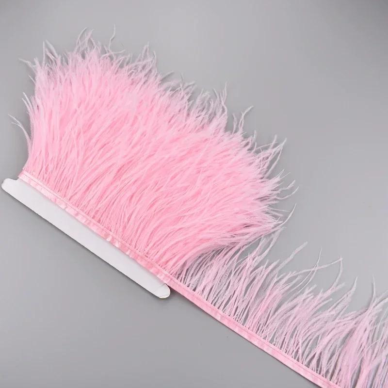 Feather1Meter Ostrich Feathers on Ribbon Tape 10-15CM Feather Tassel Fringe Trim Boa Sewing Trimmings Needlework Clothes DIY Decoration