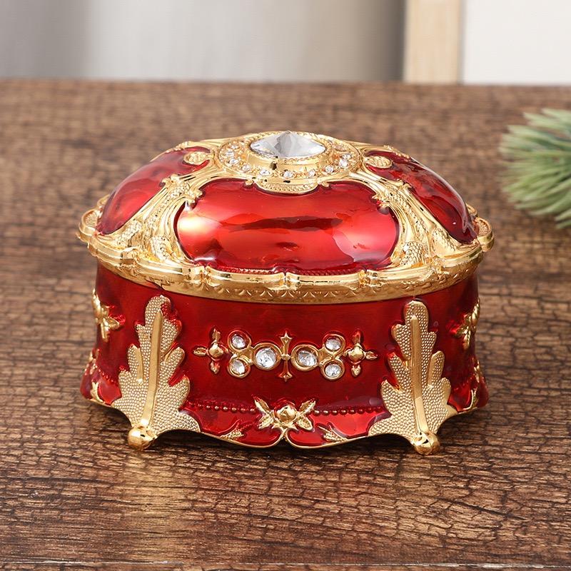 Mini Jewelry Storage Box Inlaid Gem Organizer European Style Necklace Portable Alloy Storage Earrings Ring Dresser Decorative