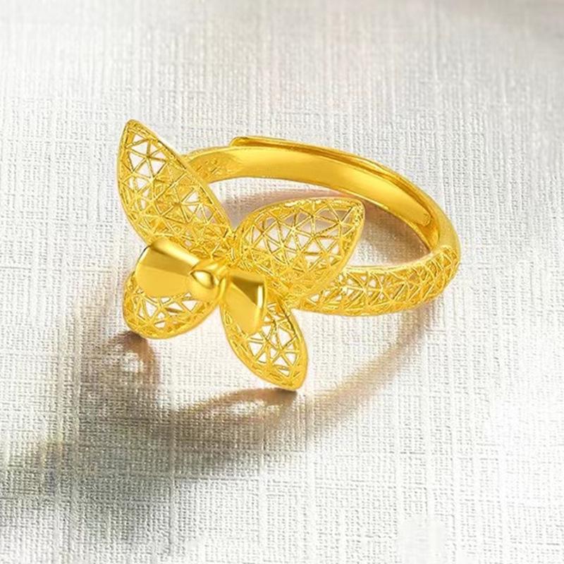 Brass Vietnamese Sand Gold Filigree Butterfly Ring for Women