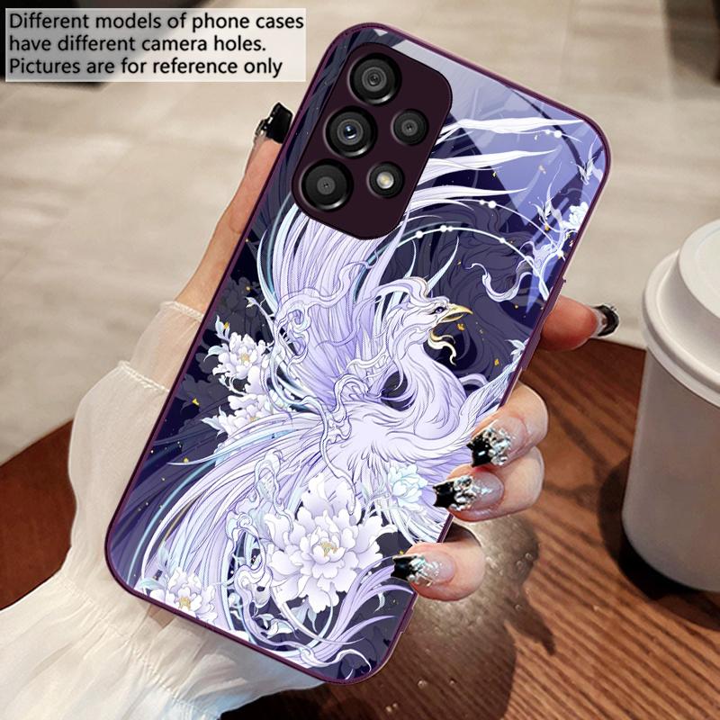 White And Blue Phoenix For Samsung Galaxy S10 4G S20 11E 30 S21 22 S24 Fe Pro S23 S25 Ultra 5G S9 Tempered Glass Phone Case