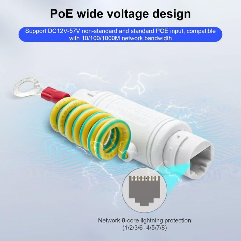 Gigabit PoE Networks Arrester, RJ45 Gigabit Networking Surge Protector Outdoor Waterproof,Stable Connectivity