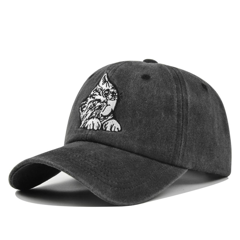 Vintage Cat Embroidery Baseball Cap - Distressed Adjustable Dad Hat For Women/Men Unisex Streetwear Cap