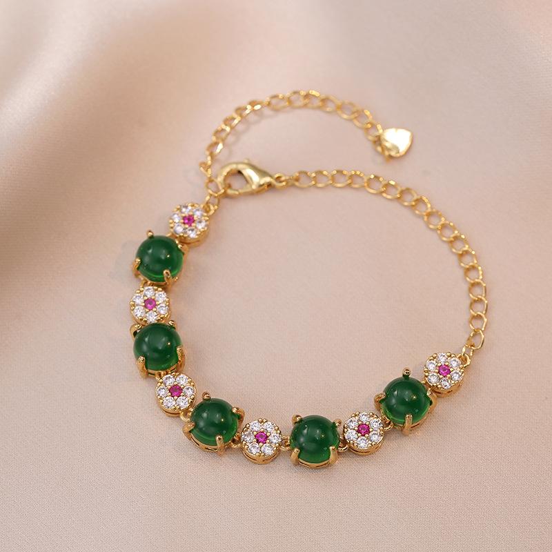 Charm Female White Green Zircon Stone Bracelet Cute Gold Color Adjustable Wedding  For Women