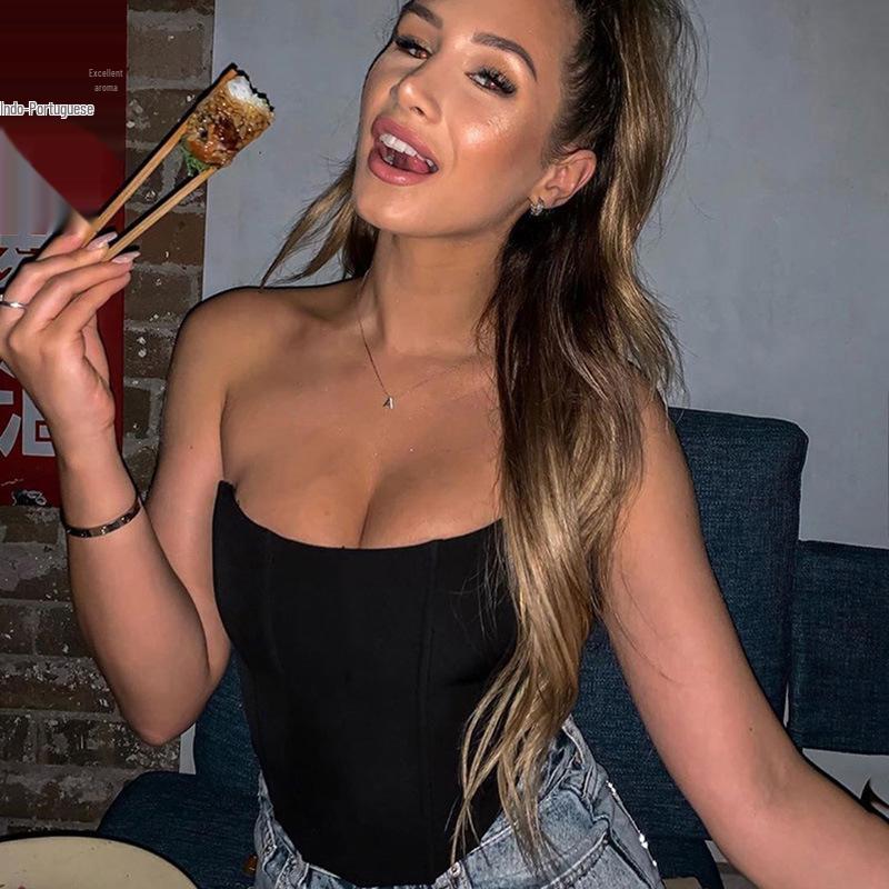 Shiny Satin One-Shoulder Navel-Baring Backless Top - Playful European & American Style for Women