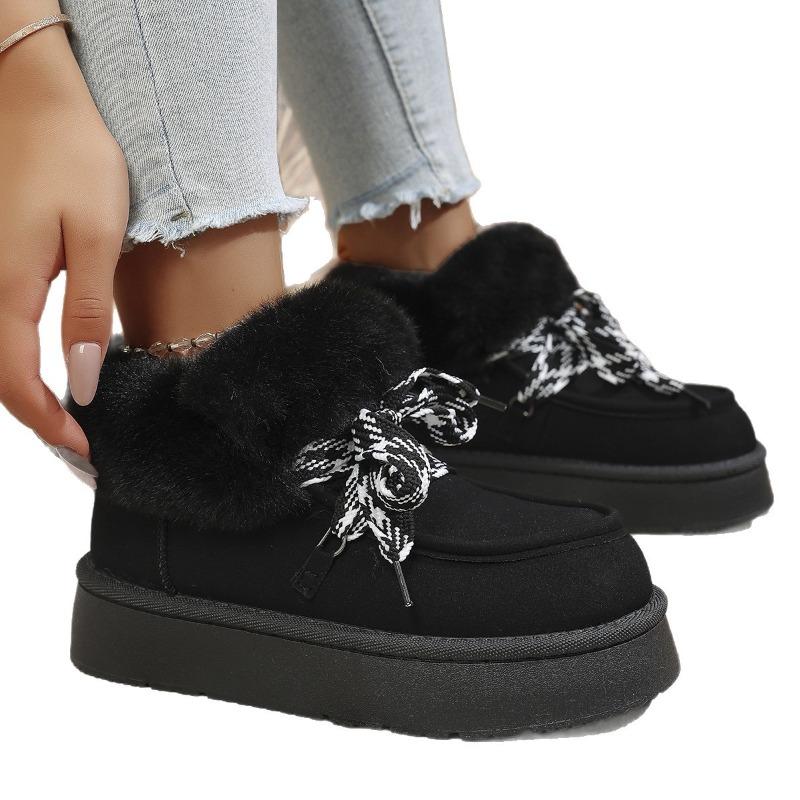 Women's Suede Platform Snow Boots - Short Pile Fleece Lined Winter Booties, Cozy Slip-On Boots for Cold Weather