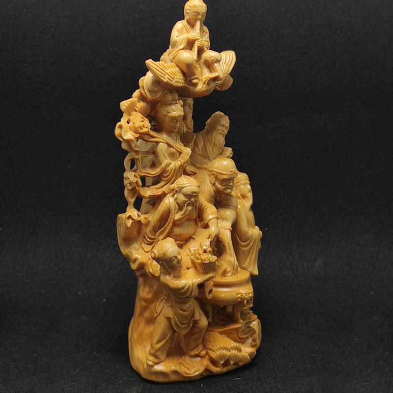 Natural Solid Wood  Eight Lmmortals Crossing The Sea Statue Chinese Mythological Characters Home Room Office Decoration Statue