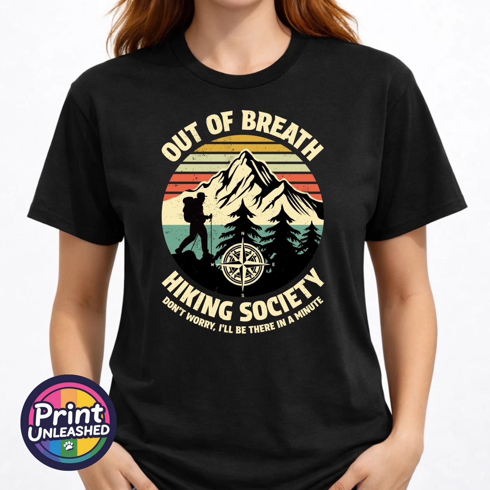 Out Of Breath Hiking Society T Shirt Funny Hiking Tee Walker Trekking Gift S-2XL M