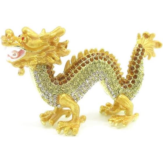 Dragon Figurine Feng Shui Yellow Dragon Good Luck Golden Dragon Rhinestone Dragon Figurine Five Claw Dragon Yellow Gold Wish Dragon Dragon Dragon
