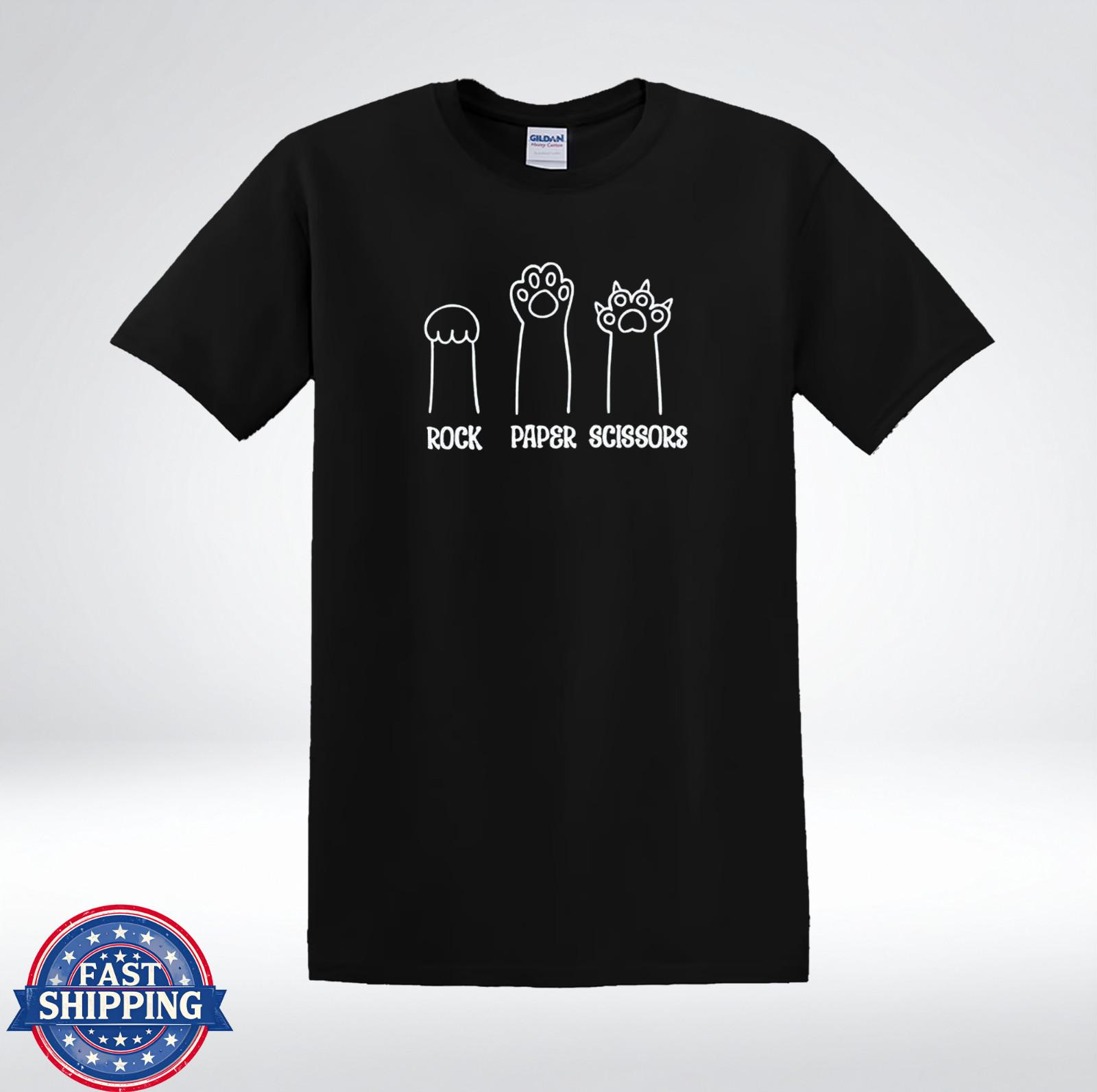 Cat Rock Paper Scissors Shirt Minimalist Line Art Cat Paw T-Shirt XXXL