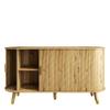 Sideboard mit vertikaler Maserung, zwei Schiebetüren, zwei Schubladen, Beine aus Massivholz und Eckschrank mit abgerundeten Ecken für das Wohnzimmer.
