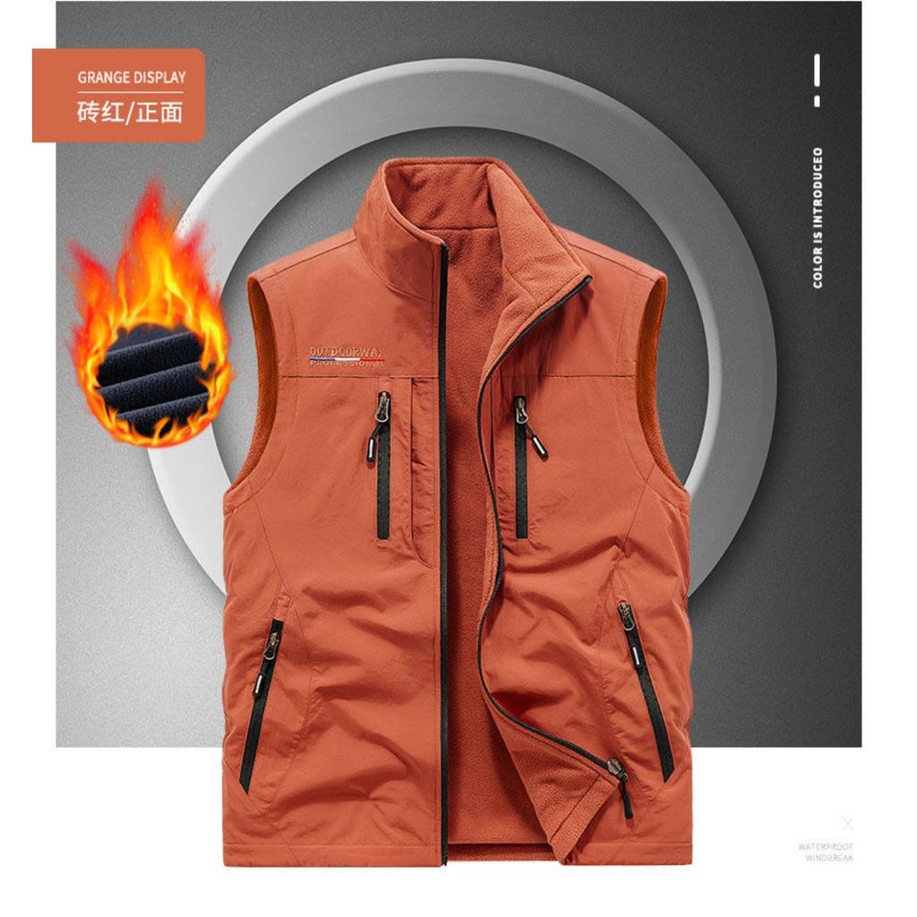 Kapsa, Podzimní a zimní oboustranná pánská outdoorová fleecová vesta, Fleecová vesta, Rameno s fleecem a silná vesta