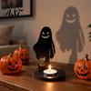 Dark Festive Table Centerpiece Halloween Wooden Candle Holder, Black Hollow Crow Spider Tealight Display Party Atmosphere Decor Stand, Gothic