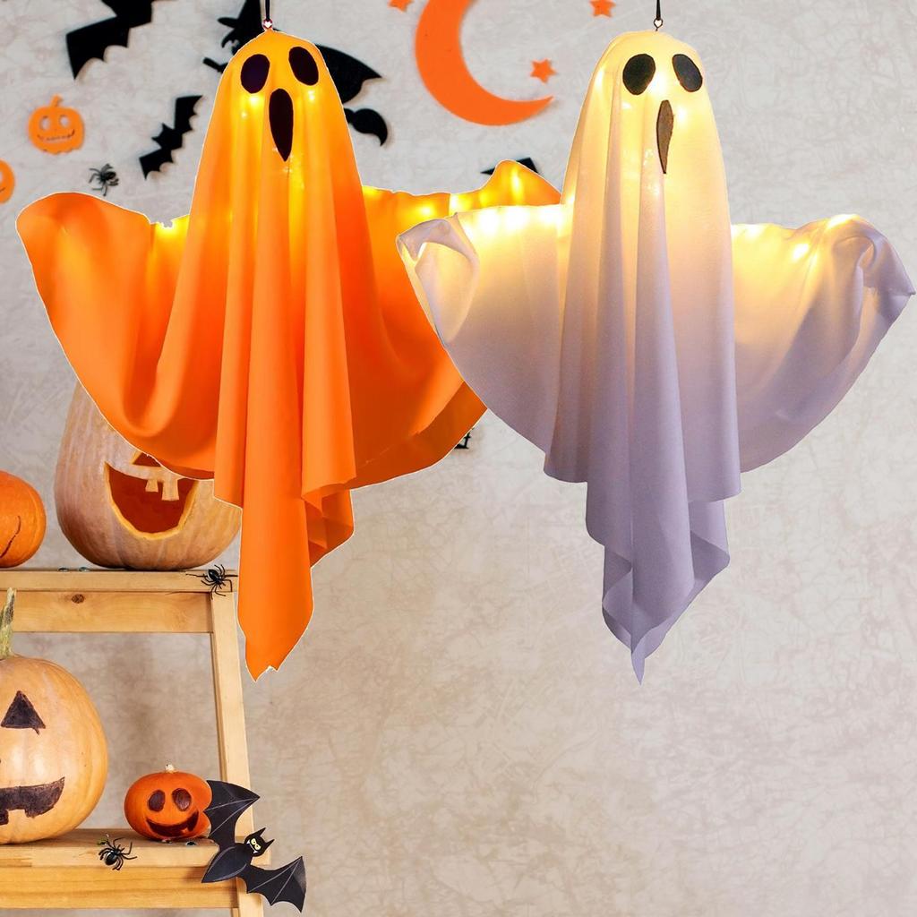 Light Up Halloween LED Ghost Hangs Decoration White Flying Ghosts Tree Ornaments Halloween Pendant For House Party Supplies
