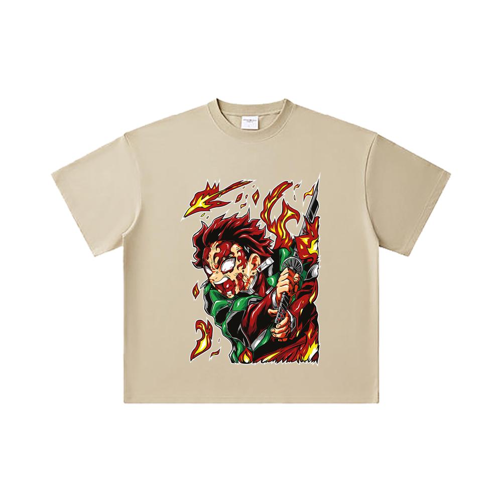 260 GSM Double Yarn 32 Count 100% Cotton Demon Slayer V101 Tanjiro Print Unisex Heavy Cotton T Shirt