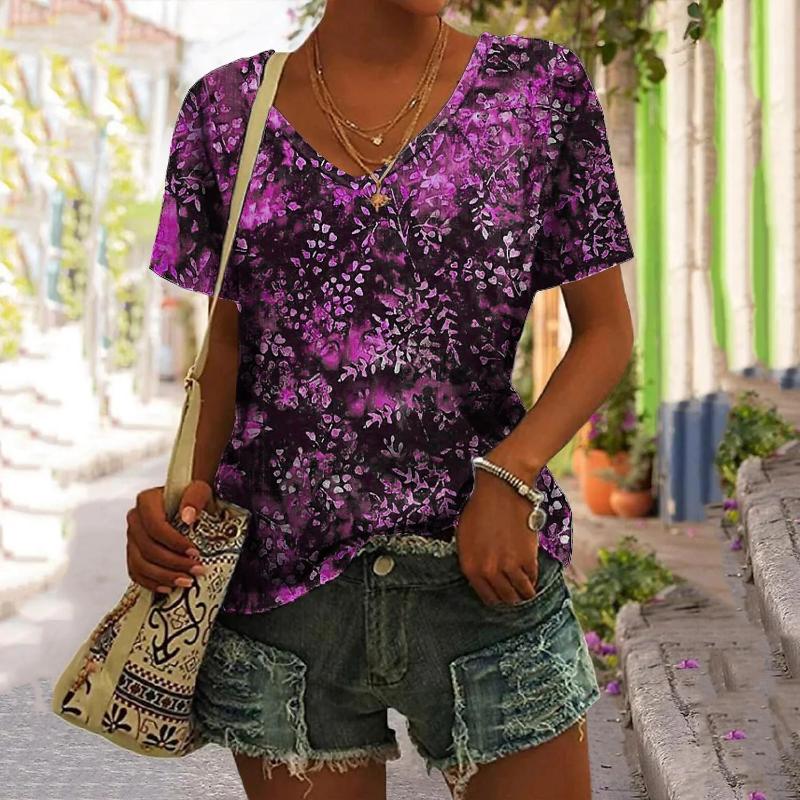 2023 Retro T Shirt For Women Harajuku Clothes Women's Tees Summer Casual Short Sleeve Girls Blouse Floral Print Female Tops