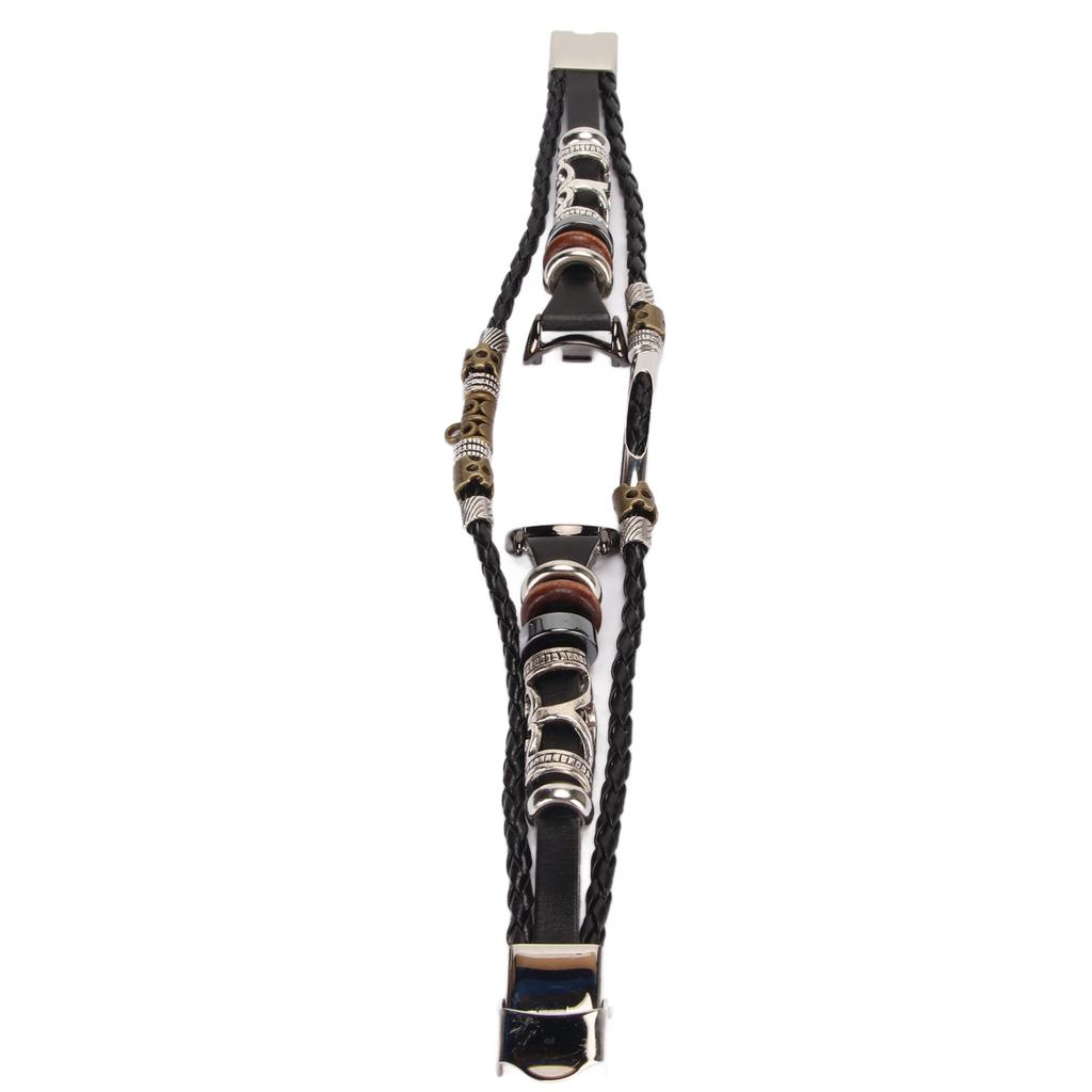 Smart Bracelet Strap Kit with Screwdriver Vintage Leather Alloy Bracelet Band Strap Wristband for Mi Band 8 Black