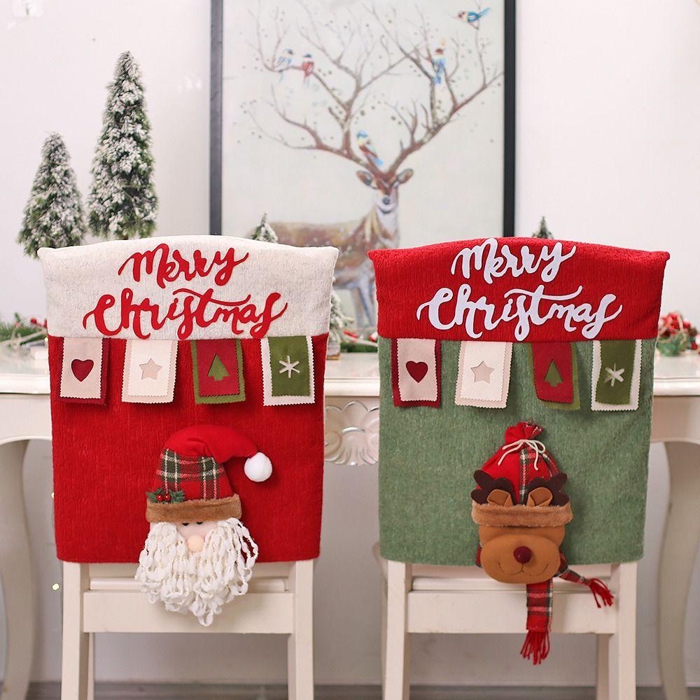 Santa Claus Snowman Chair Back Covers Reusable Chair Protector Christmas Seat Cover  Home