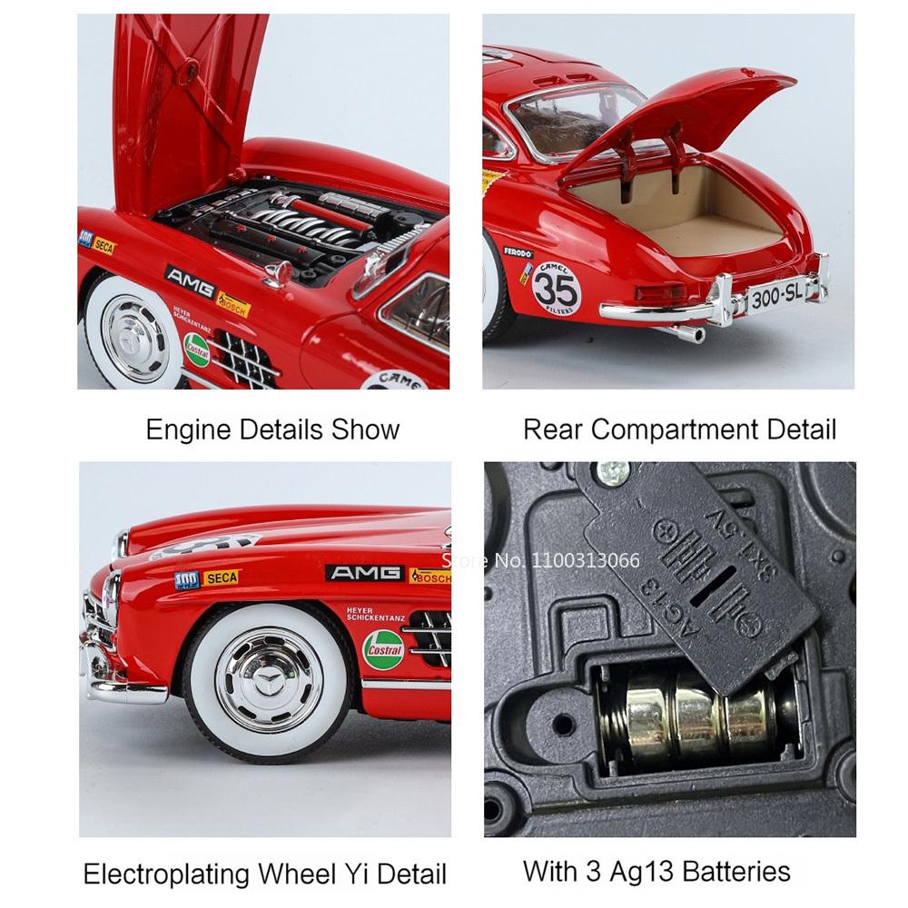1:24 Alloy Diecast 300SL Cars Models Toys 4 Doors Opened Vintage Car Wheel Pull Back Vehicle Toy for Boys Adult Collection Gifts