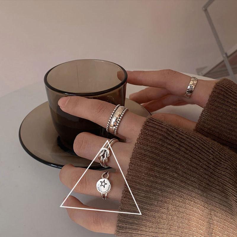 Adjustable 925 Elegant Sterling Silver Geometric Style Ring For Women Trendy