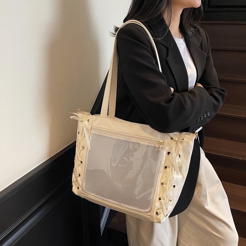 Ribbon woven large-capacity women's second-dimensional bag women's large-capacity soft-sided transparent pvc shoulder bag