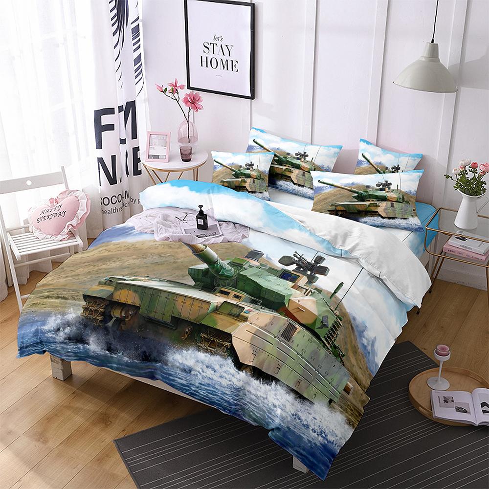 Tank King Queen Duvet Cover Camouflage Military Tank Bedding Set for Teens Adults Weapons of War 2/3pcs Polyester Quilt Cover