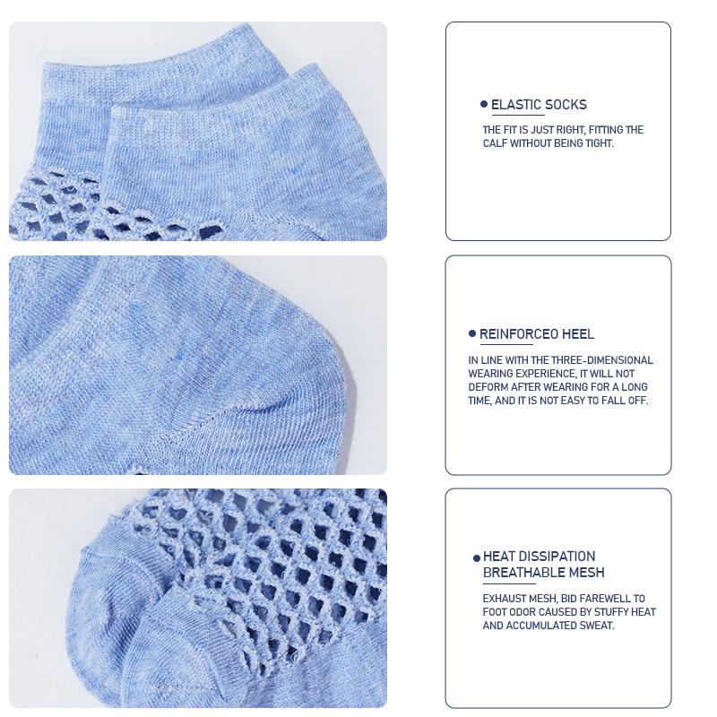 1/10 Pairs Men's Summer Breathable Thin Socks Mesh Sweat-absorbing Cotton Socks Solid Color Low-top Shallow Boat Socks