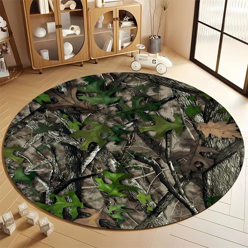 

Rustic Woodland Camouflage Rug for Cozy Home Decor round carpet for home sofa bedroom, gift Diameter 60cm