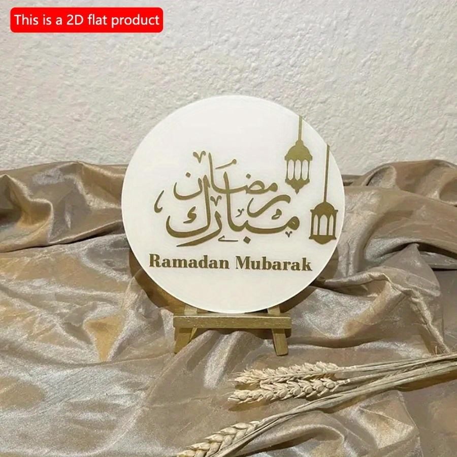2D Flat 20*20cm1pc Ramadan Mubarak Golden Lantern Pattern Superior Quality Round Wooden Door Sign, Eid Theme Simple&Elegant Pendant, Multiple Uses