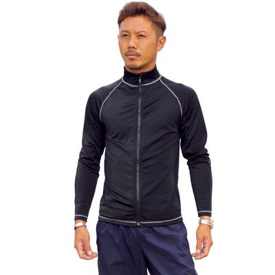 CROSSROAD Langarm Rash Guard für Herren mit durchgehendem Reißverschluss, UV-Schutz, Perfekt für Wassersport, Große Größen (kreuz-20) (L, Schwarz mit schwarzem Reißverschluss)