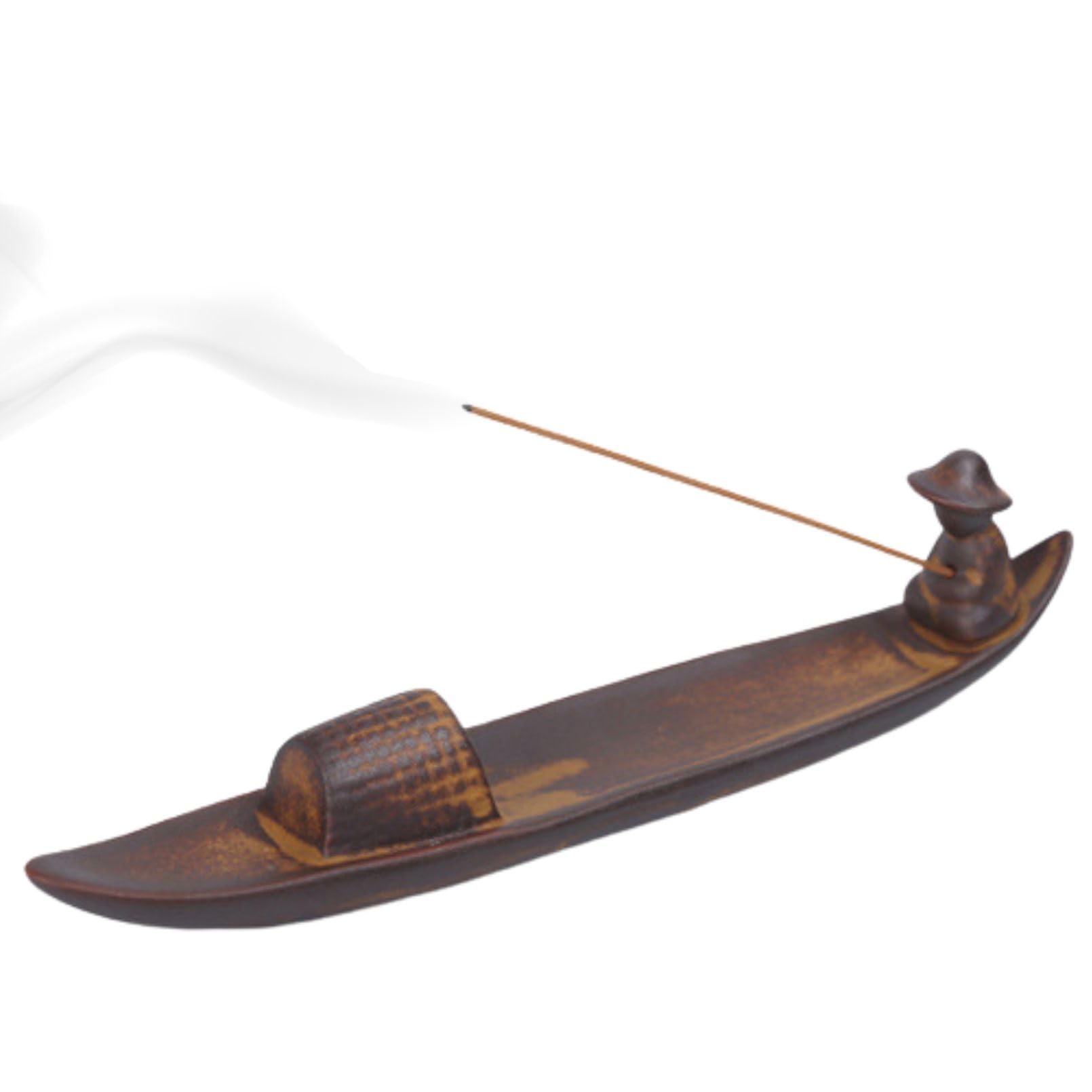 

EU SOU Incense Holder, Boat-Shaped Design with Fisherman Design, Ceramic, Modern and Retro, for Sticks, Soothing and Relaxing Interior Decor, Perfect