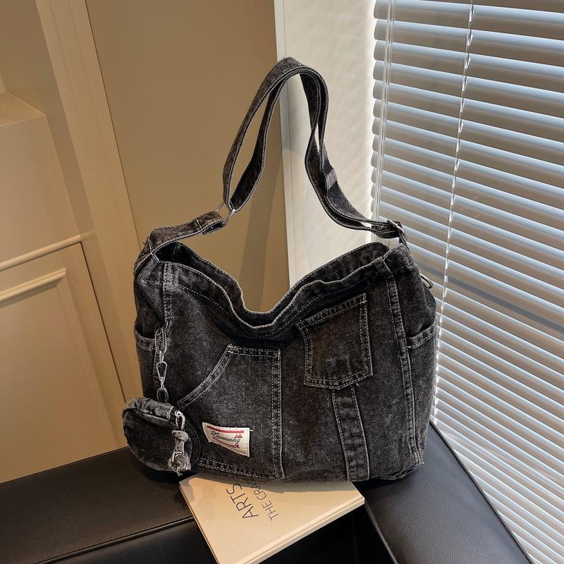

Джинсовая сумка женская большой вместимости новая летняя универсальная на плечо, сумка-мессенджер, классная сумка-тоут чёрный