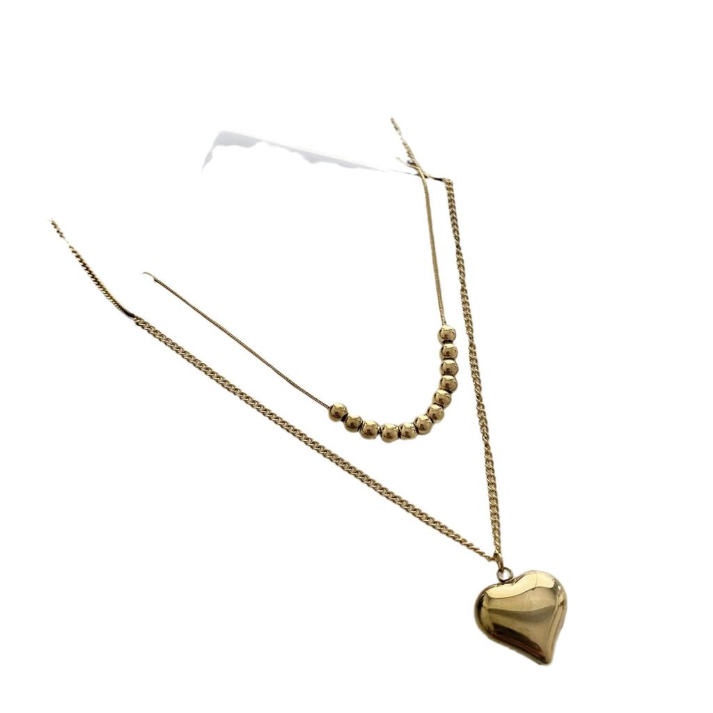 French Fashion Love Heart Double Layer Titanium Steel Clavicle Necklace For Women
