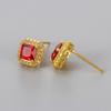 Classic Luxury Shining Zircon Square Color Imitation Gemstone Stud Earrings for Women Trendy Exquisite Stainless Steel Jewelry