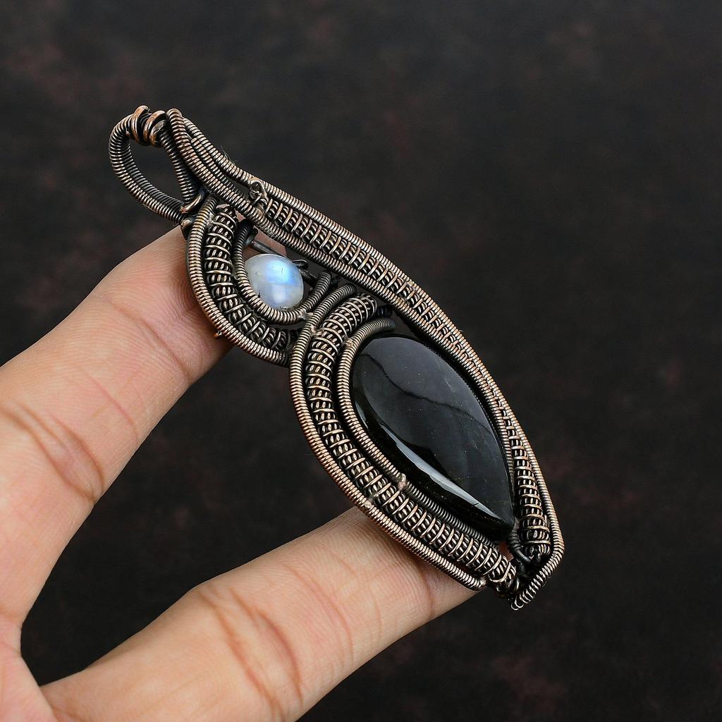 Labradorite Copper Pendant Copper Wire Wrapped Pendant Gemstone Jewelry Rainbow Moonstone Pendant Handmade Copper Wire Jewelry Gifts For Him
