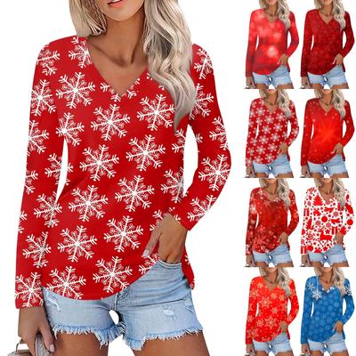 Γυναικείο Casual Μόδα Σέξι Άνετο Χριστουγεννιάτικο Τοπ με V-λαιμόκοψη και Μακρύ Μανίκι