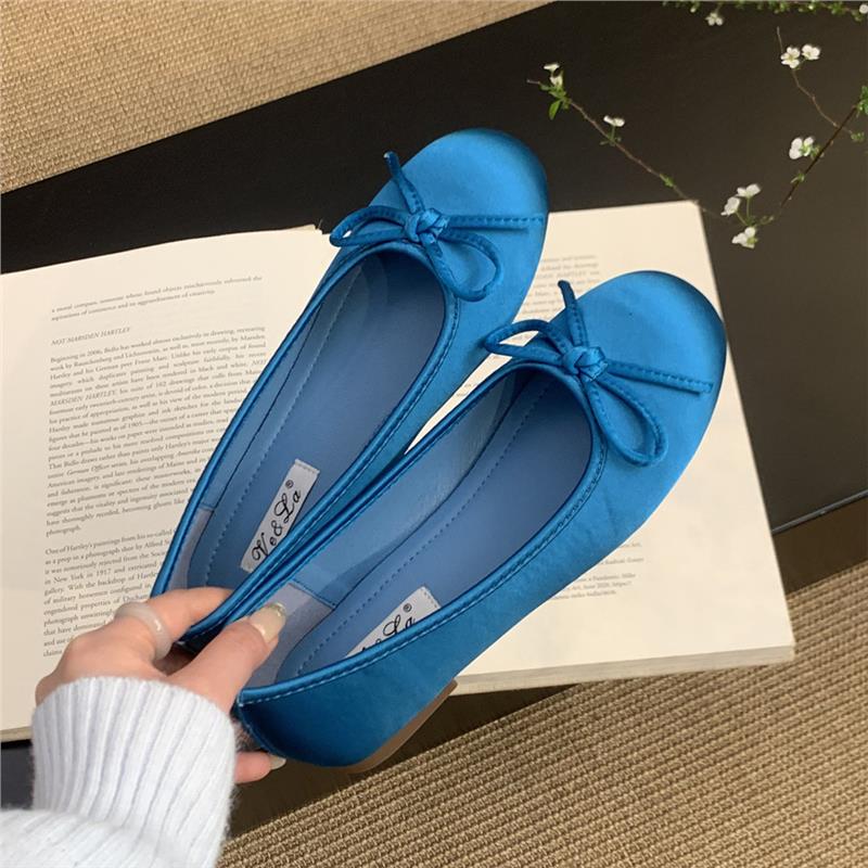 Soft sole round head ballet single shoes women's spring new silk and satin surface comfortable flat bottom one pedal