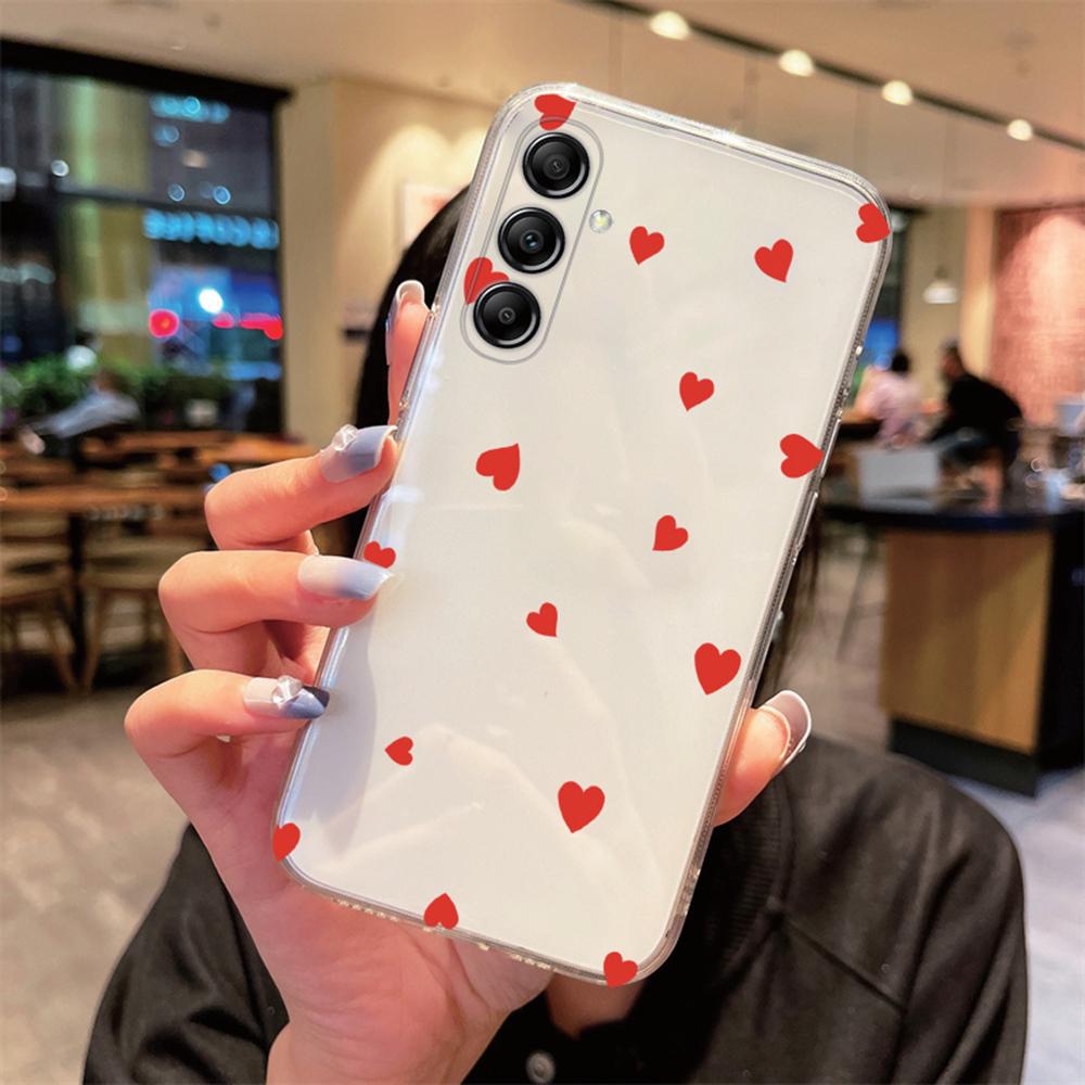For Samsung Galaxy A54 Heart Love Phone Case A14 A24 A34 A15 A25 A35 A55 A06 Non-Yellowing Transparent Clear Cover Silicone Back