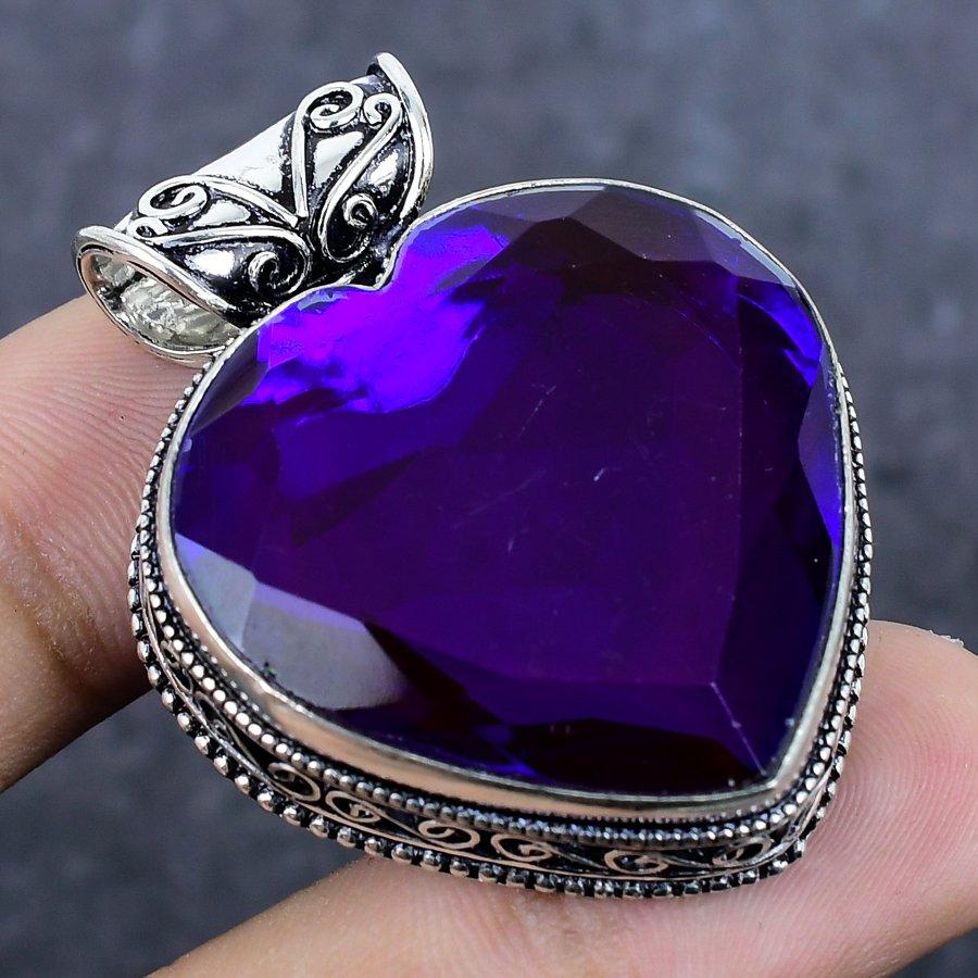 Amethyst Gemstone Handmade 925 Sterling Silver Jewelry Pendant 1.77" k6e38