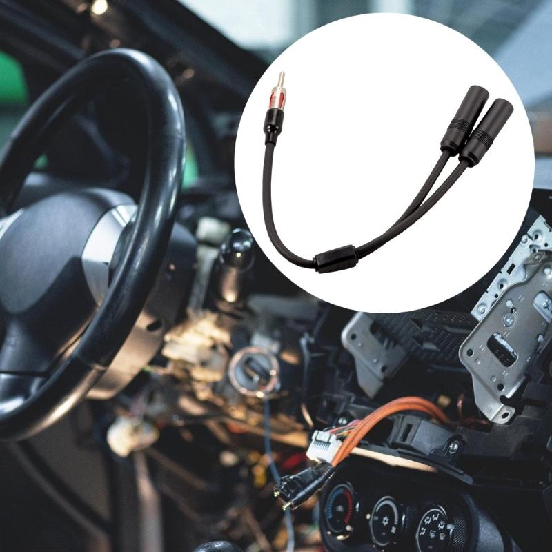 1 Male To 2 Female Car AM FM Radio Antenna Splitter Adapter Extension Cable 19in Y Adapter Connector for Car Truck SUV