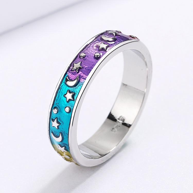 Rainbow Enamel Ring Ring Dreamy Stars Moon Stars Lovers Birthday Party Accessories