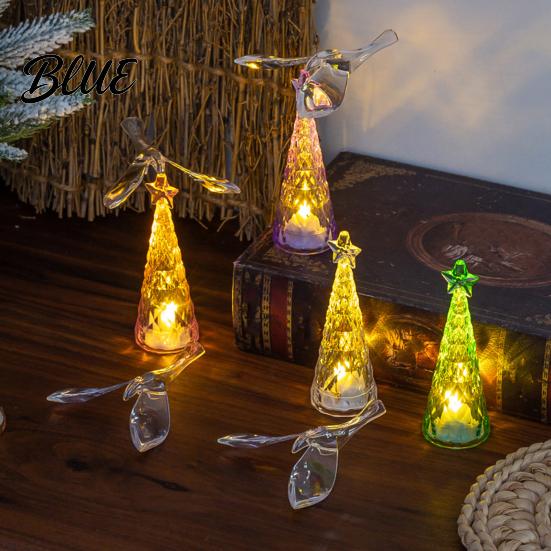 Cone Small for Tabletop LED Glowing Decor Holiday Home Decoration Faux Crystal Christmas Tree Lights Mini Light with Flying Bird & Star Souvenirs