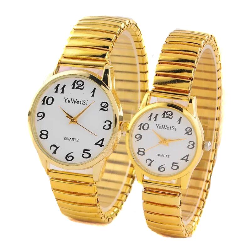 Montre Homme et Femme Confortable, Étendue, Sur un Bracelet Élastique, Bracelet Doré, Senior