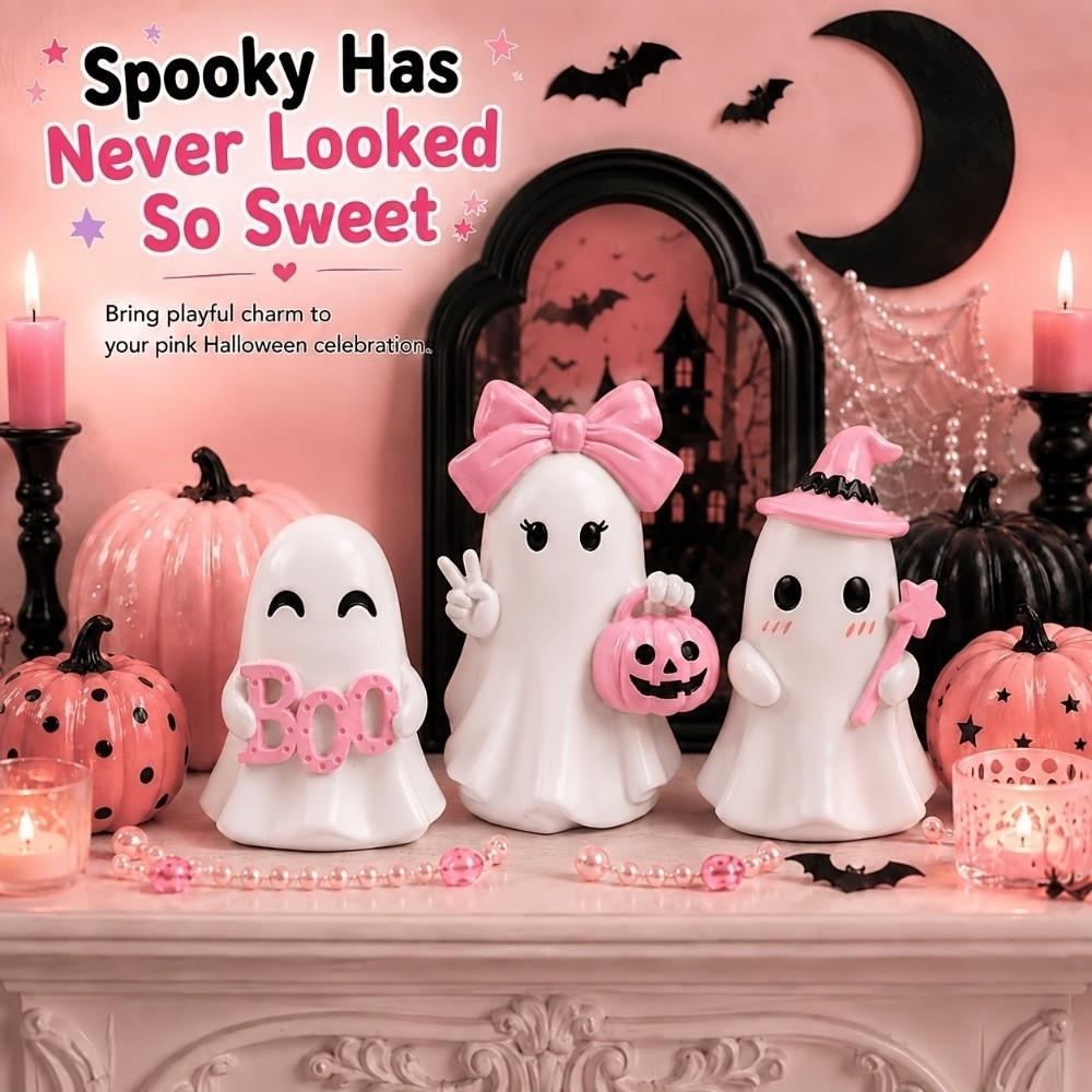Pumpkin Witch Hat Bow Halloween Ornaments Cute Tabletop Decoration Resin Ghost Statue  Halloween