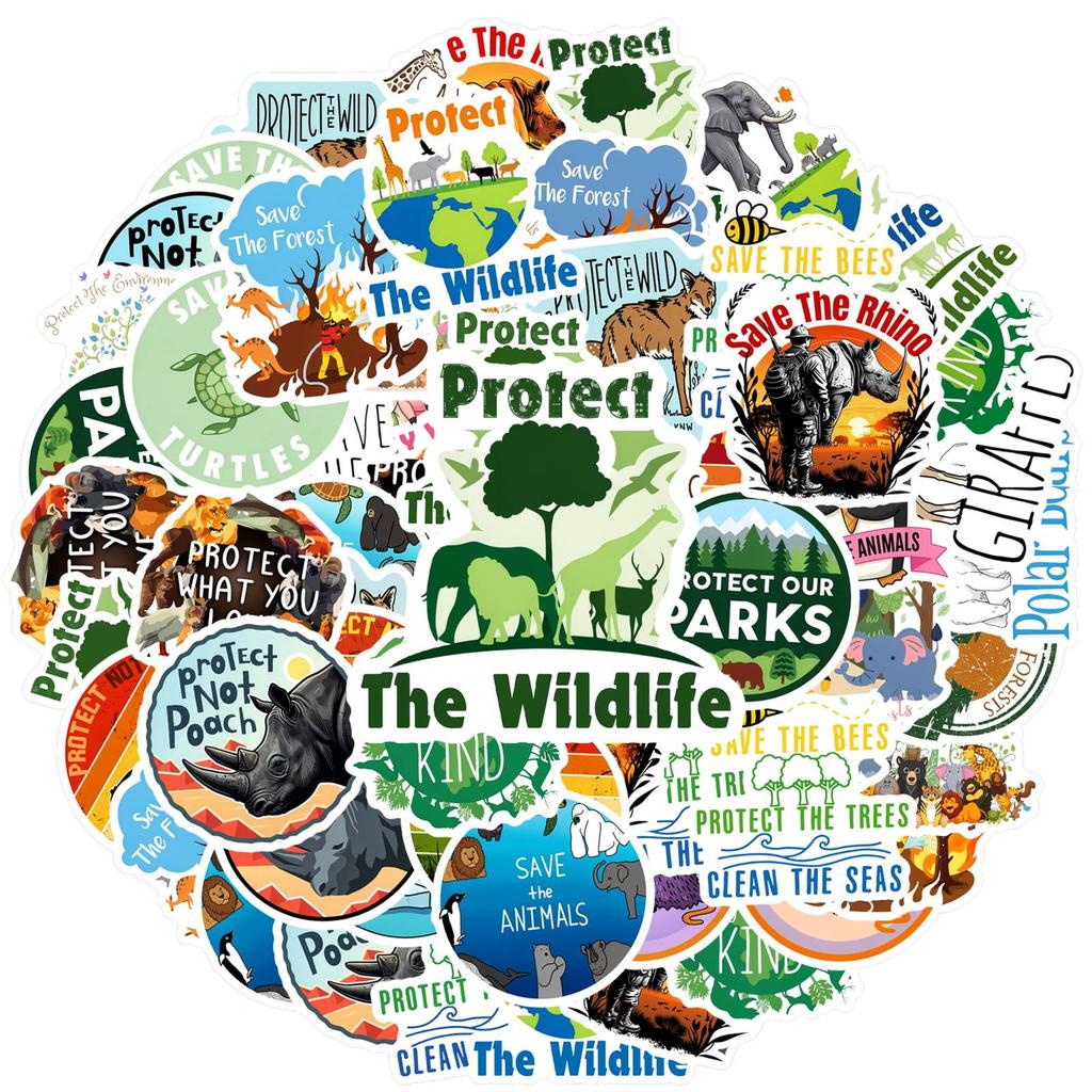 35pcs-50pcs Motivational Wildlife  Stickers Whimsical Animal Conservation  Stickers  Stationery Stickers
