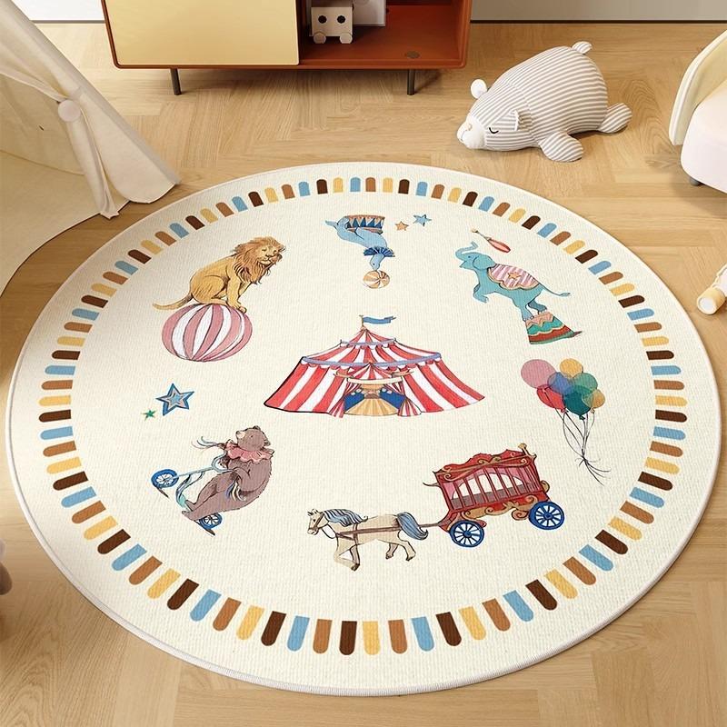 

Circus Tent Animal Carpet with Lion Dog Bear Rabbit Bird Performers Playful Round Rug for Kids Room Nursery Decor Soft Floor Mat 60cmx60cm