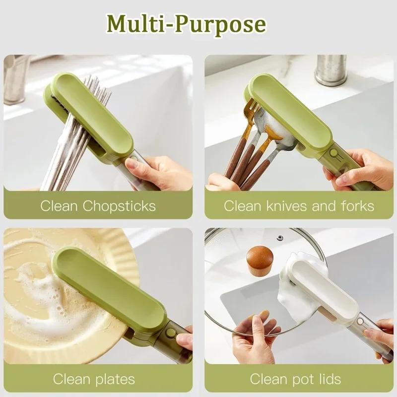 1PC 4 In 1 Knife Washing Brush 2 Colors Double-Sided Brush Kitchen Utensils Chopsticks Forks Cleaning Brush Knife Grinding Tools