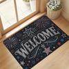 1pc Pack, 2D Flat Printing, Patriotic Theme Fireworks and Stars Welcome Doormat, Colorful Non-slip, Machine Washable Polyester Mat, Suitable for Home