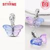 Copper Plated Dreamy Purple Glass Butterfly Pendant Fit Charms Plataoriginal Bracelet Beads Women Jewellery Making