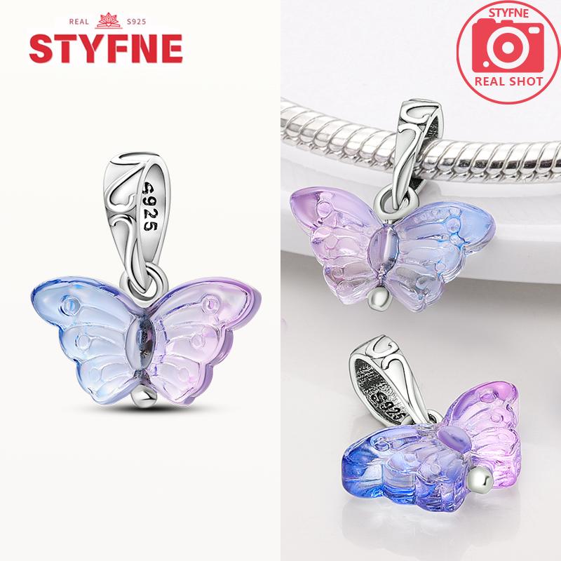 Copper Plated Dreamy Purple Glass Butterfly Pendant Fit Charms Plataoriginal Bracelet Beads Women Jewellery Making